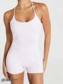 11SKNDS Strappy Crossback Jumpsuit Romper With Scoop Neck And Short Inseam Sleeveless One-Piece Jumpsuit With Sweat-Wicking & Stretchy, For Gym Workout Fitness Studio, Running, Training & Hy-Rox - Baby Pink - View 2