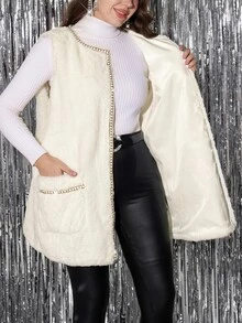 Reflora Plus Size Women's Colorblock Casual Elegant Versatile Winter Faux Fur Coat Formal High Tea Evening White - Beige - View 7