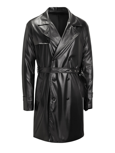 Manfinity Mode Men Double Breasted Belted Trench Coat Office Business Black Autumn Casual Classy