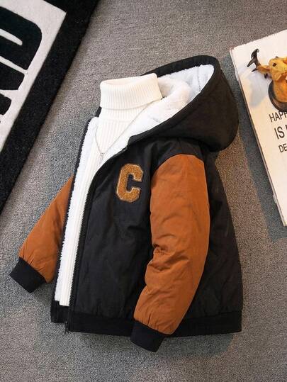SHEIN Jaket Modis Anak Laki-Laki, Mantel Empuk, Cocok untuk Musim Gugur/Dingin