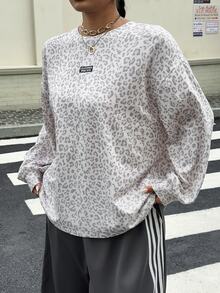 Muchica Plus Size Casual Leopard Print Sweatshirt, Spring/Autumn Brunch Office White Fall - Multicolor - View 3