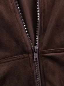Sweetra Women's Spring/Autumn Brown Slimming Fitted Front Embroidered Decor Side Seam Ribbon Silver Fox Fur Sexy Long Sleeve Hooded Jacket - Brown - View 4