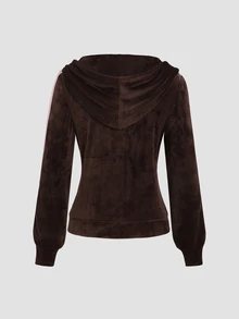 Sweetra Women's Spring/Autumn Brown Slimming Fitted Front Embroidered Decor Side Seam Ribbon Silver Fox Fur Sexy Long Sleeve Hooded Jacket - Brown - View 2