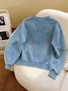 Resyla Women's Crew Neck Denim Effect Print Long Sleeve Pullover Sweatshirt - Multicolor - View 2