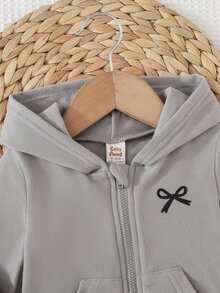 Cozy Pixies 女嬰針織純色連帽休閒T恤與長褲2件套 - 灰色 - 查看 3