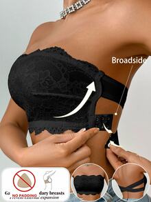 SHEIN 1pc Women Lace Wireless Bandeau Bra - Black - View 7