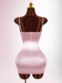 Amplova Solid Crop Cape & Satin Bodycon Dress - Pink - View 15