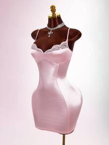 Amplova Solid Crop Cape & Satin Bodycon Dress - Pink - View 4