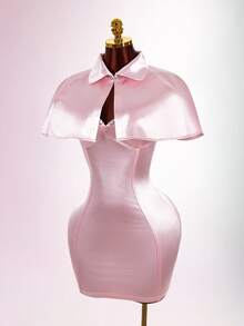Amplova Solid Crop Cape & Satin Bodycon Dress - Pink - View 11