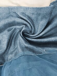 Pariaura French Style Denim Effect Contrast Mesh Puff Top Tank Night Out Club Light Blue Summer Sexy - Blue - View 3