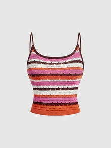 SHEIN MOD Women's Vacation Colorblock Camisole Top And Mini Skirt Sweater 2 Pieces Set - Multicolor - View 9