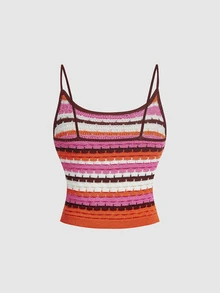 SHEIN MOD Women's Vacation Colorblock Camisole Top And Mini Skirt Sweater 2 Pieces Set - Multicolor - View 10