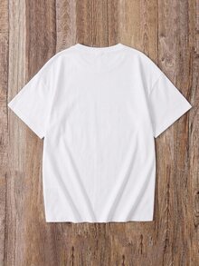 TOM & JERRY X SHEIN SHEIN EZwear 休閒極簡咖啡圖案圓領短袖大尺碼女款T恤，適合外出、街頭穿搭、機場、時尚、返校、Y2K、派對、海灘度假 - 白色 - 查看 8