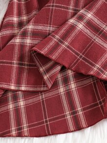 SHEIN 女童編織格紋小立領荷葉邊3D蝴蝶結休閒洋裝 - 紅色 - 查看 10