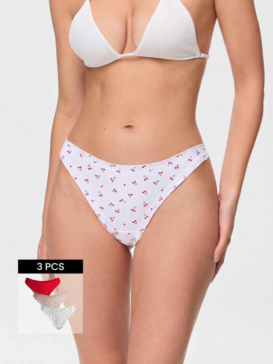 Bonmuse Women's Thong Panties - Printed, Pleated, Trim Design, Soft & Comfortable Underwear, Elegant & Sexy Daily Wear