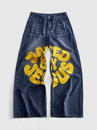Street Life Herren Jeans mit lockerem Schnitt und bedrucktem Muster