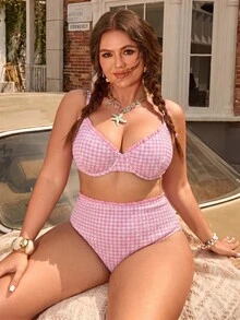 Swim Mod Women's Sweet Spring/Summer V-Neck Spaghetti Strap Fruit Print Plus Size Beach Vacation Swimwear Set - Multicolor - View 6