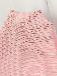 SHEIN Swim 女士純色針織透視V領短袖套裝，包含外罩和短褲，夏日必備2件裝 - 粉色 - 查看 8