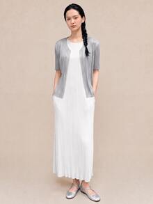 Zaforene Women's Solid Color Short Sleeve Open Front Casual Minimalist Elegant Lightweight Jacket Everyday Daytime Light Grey Summer Office High Tea - Light Grey - View 1