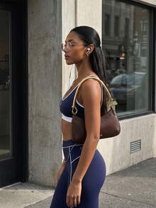 11SKNDS High Waist Sports Leggings With White Contrast Piping Detail, Yoga Running Workout Gym Activewear, Squat Proof Slim Fit With Sweat-Wicking, Stretchy, Buttery-Soft, Tummy Control, Sculpting Fit & Butt-Lifting, For Fitness Pilates Studio, Training & Hy-Rox - Royal Blue - View 1