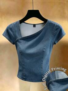 Franclia Women's Solid Color Casual Streetwear Versatile Daily Wear Everyday Weekend Top Blue Summer - Multicolor - View 1