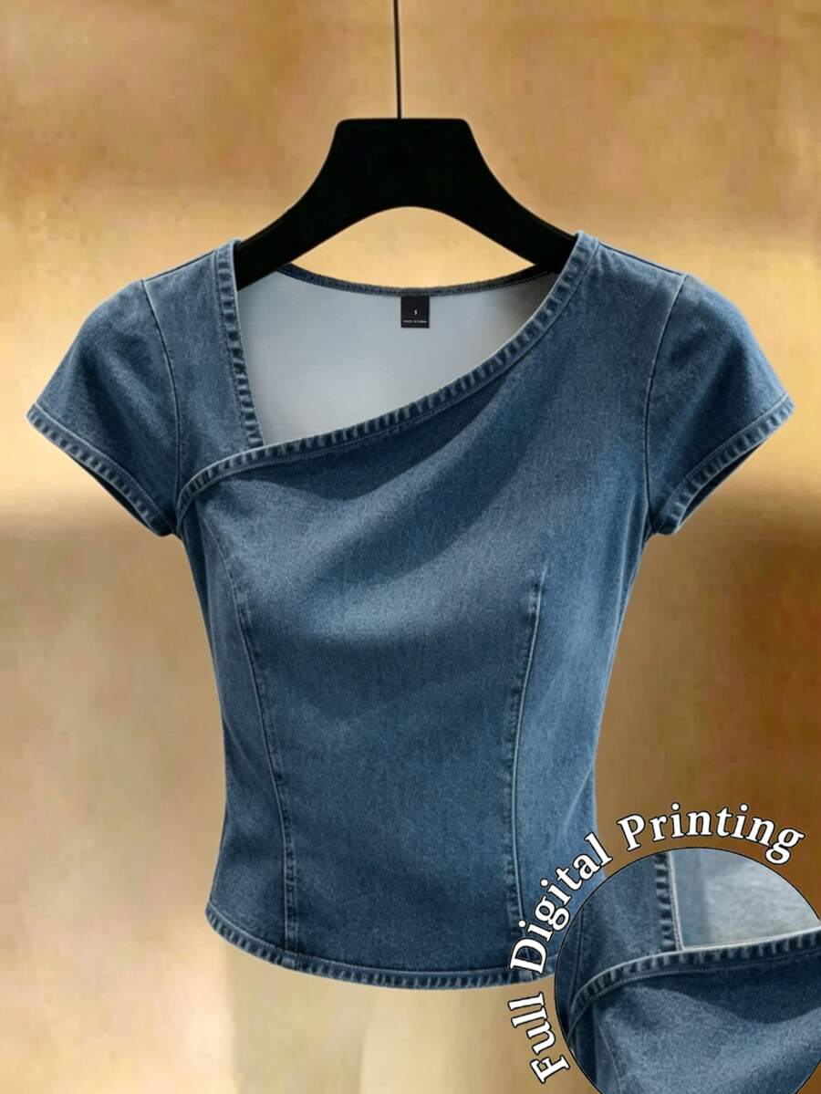 Franclia Women's Solid Color Casual Streetwear Versatile Daily Wear Everyday Weekend Top Blue Summer - Multicolor - View 1