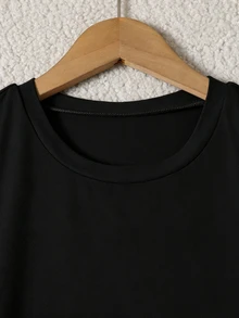 SHEIN 青少年女孩 2件組 短袖圓領夏季黑色休閒寬鬆迷你套裝，適合海灘、六年級、生日派對、演唱會穿搭，附緊身褲，Y2K風格 - 黑色 - 查看 6