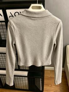 Resyla Women's Autumn Casual Versatile Double Zipper Top - Grey - View 2