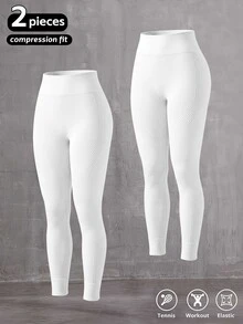 Velisys Velisys 2件組女款無縫高腰提臀緊身褲，緊身運動跑步休閒瑜珈褲 - 奶油白 - 查看 1