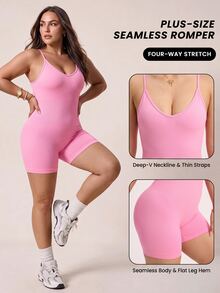 SHEIN Unity Women's Solid Color Casual Daily Outdoor Sports Camisole Romper - Pink - View 1
