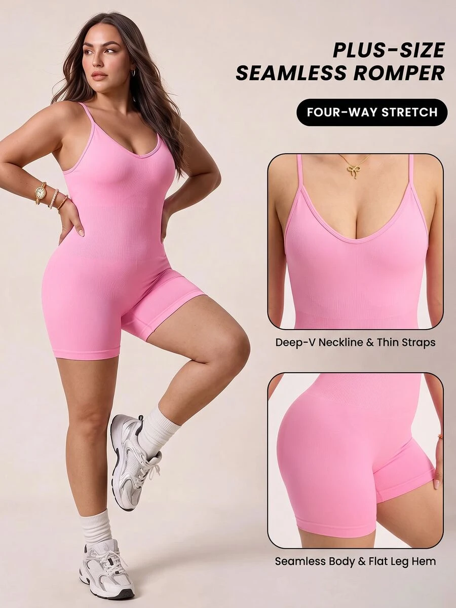 SHEIN Unity Women's Solid Color Casual Daily Outdoor Sports Camisole Romper - Pink - View 1