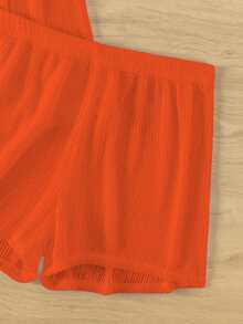 SHEIN Swim Summer Beach Women's Solid Color Simple Daily Hollow Out Cover Up 2pcs/Set - Burnt Orange - View 7