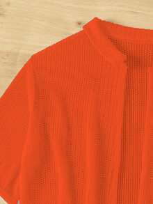 SHEIN Swim Summer Beach Women's Solid Color Simple Daily Hollow Out Cover Up 2pcs/Set - Burnt Orange - View 3