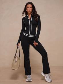 Nuvra Women's Black & White Contrast Cool Sporty Jacket For Yoga, Jogging, Pilates - Black and White - View 4