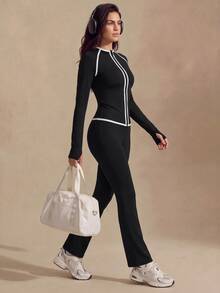Nuvra Women's Black & White Contrast Cool Sporty Jacket For Yoga, Jogging, Pilates - Black and White - View 3
