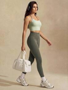 Nuvra Women's Blue-Grey Backless 2 Pieces Leggings Sports Set For Yoga, Jogging, Pilates - Green - View 4