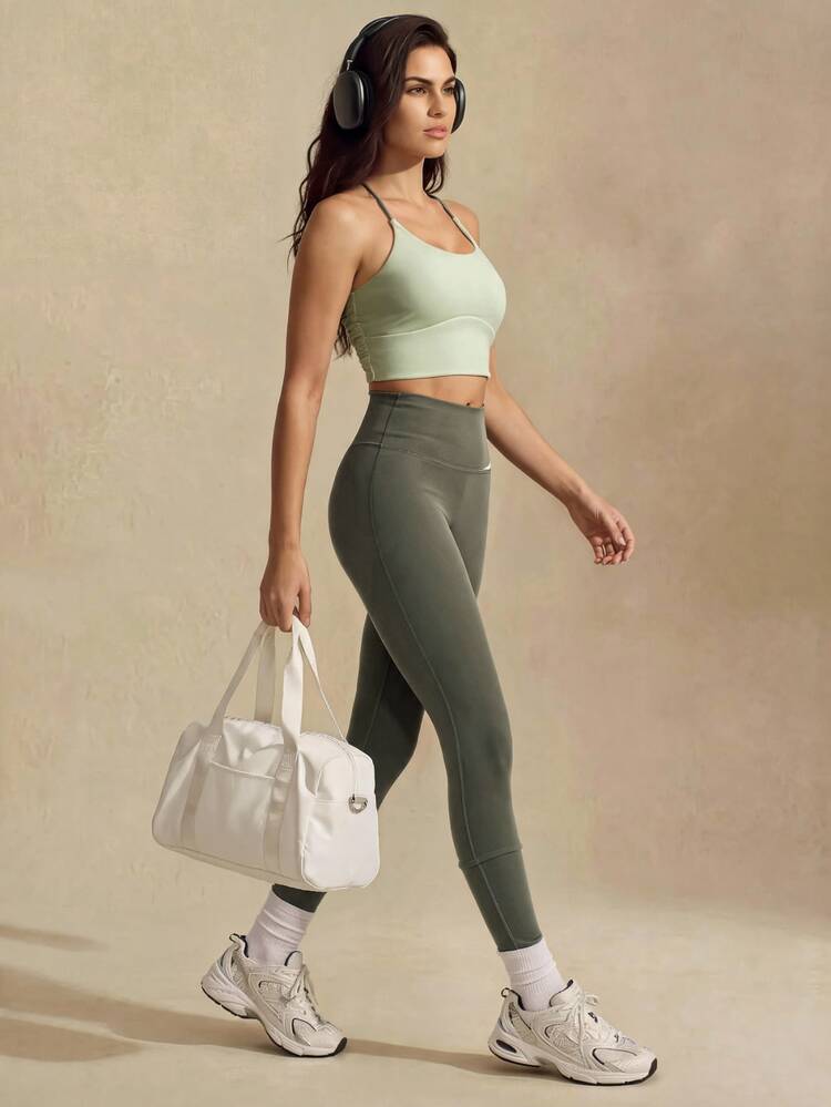 Nuvra Setelan Olahraga Legging 2 Potong Tanpa Punggung Warna Biru-Abu-abu untuk Wanita, Yoga, Jogging, Pilates - Hijau - View 4