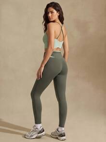 Nuvra Women's Blue-Grey Backless 2 Pieces Leggings Sports Set For Yoga, Jogging, Pilates - Green - View 2