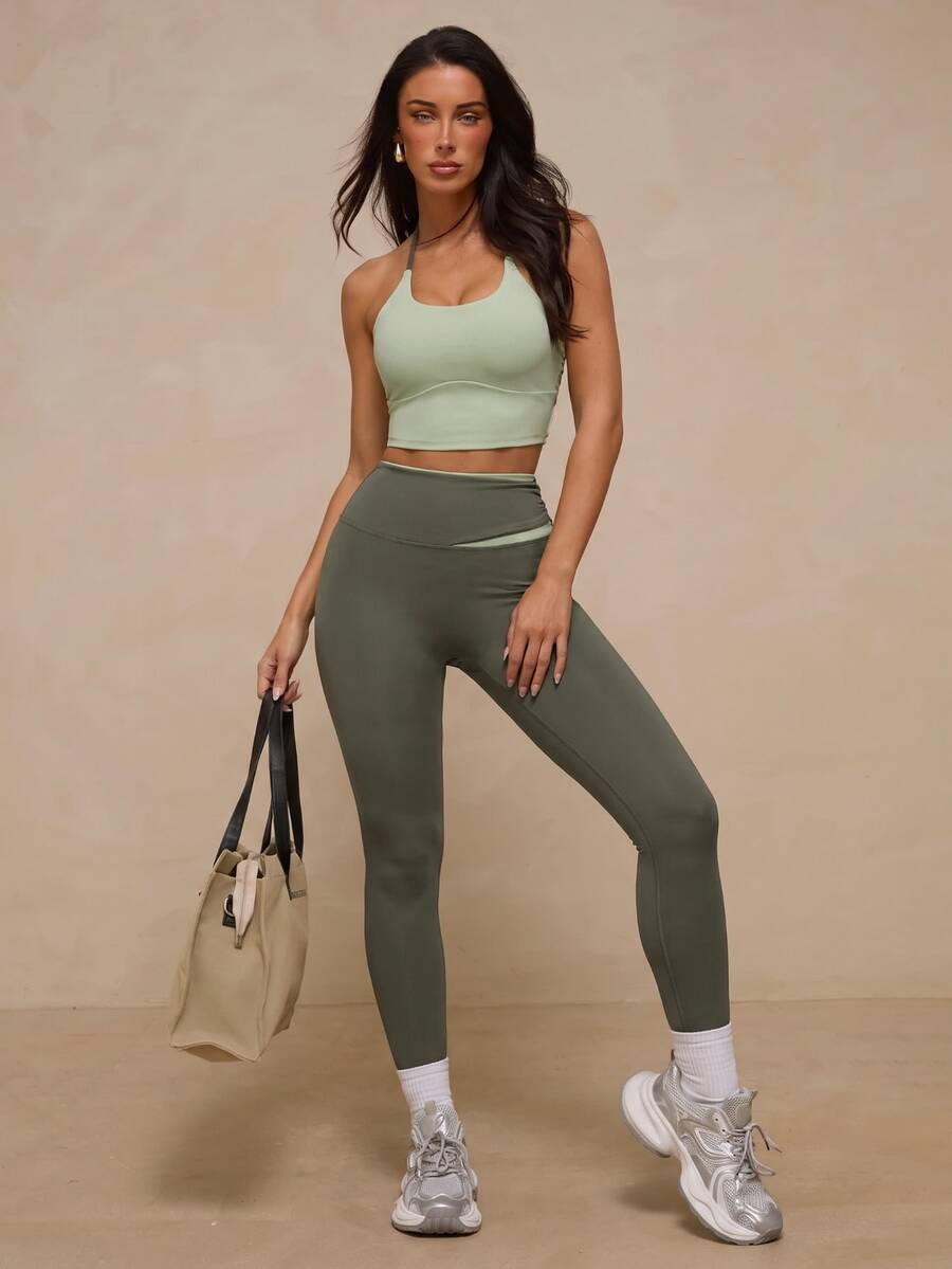Nuvra Women's Blue-Grey Backless 2 Pieces Leggings Sports Set For Yoga, Jogging, Pilates - Green - View 1