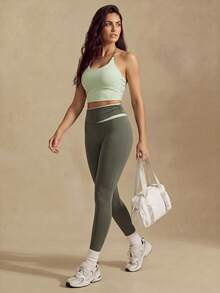 Nuvra Women's Blue-Grey Backless 2 Pieces Leggings Sports Set For Yoga, Jogging, Pilates - Green - View 3