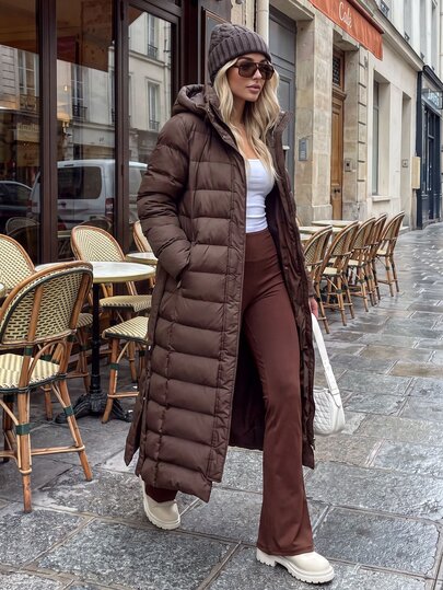 Pariaura Women Solid Color Zipper And Belted Detailed Regular Fit Long Winter Coats
