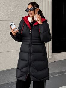 Trelyra Women Regular Fit Contrast Lining Winter Coats - الأسود - مشاهدة 7
