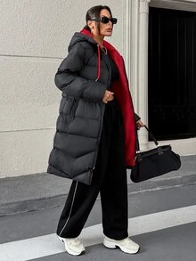 Trelyra Women Regular Fit Contrast Lining Winter Coats - الأسود - مشاهدة 3
