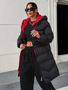 Trelyra Women Regular Fit Contrast Lining Winter Coats - الأسود - مشاهدة 4
