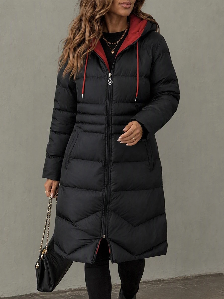Trelyra Women Regular Fit Contrast Lining Winter Coats - الأسود - مشاهدة 1