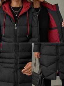 Trelyra Women Regular Fit Contrast Lining Winter Coats - الأسود - مشاهدة 9