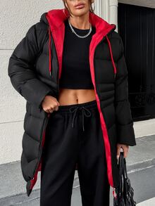 Trelyra Women Regular Fit Contrast Lining Winter Coats - الأسود - مشاهدة 6