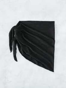 SHEIN Swim Summer Beach Solid Knot Side Cover Up Skirt - Black - View 3