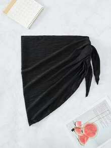 SHEIN Swim Summer Beach Solid Knot Side Cover Up Skirt - Black - View 4