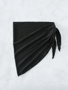 SHEIN Swim Summer Beach Solid Knot Side Cover Up Skirt - Black - View 7